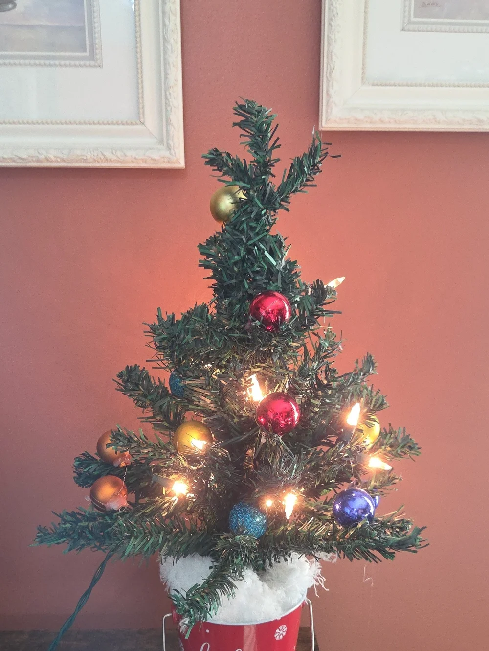 Festive 'Believe' Mini Christmas Tree - Green with Red Bucket